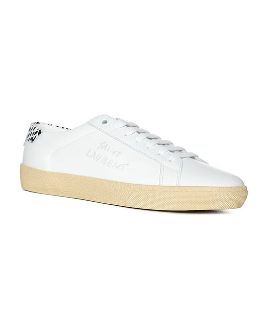 Court Classic Sneakers in white with leopard print heel