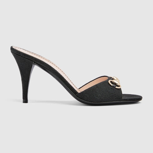 Women's slider sandals with black fabric Morsetto