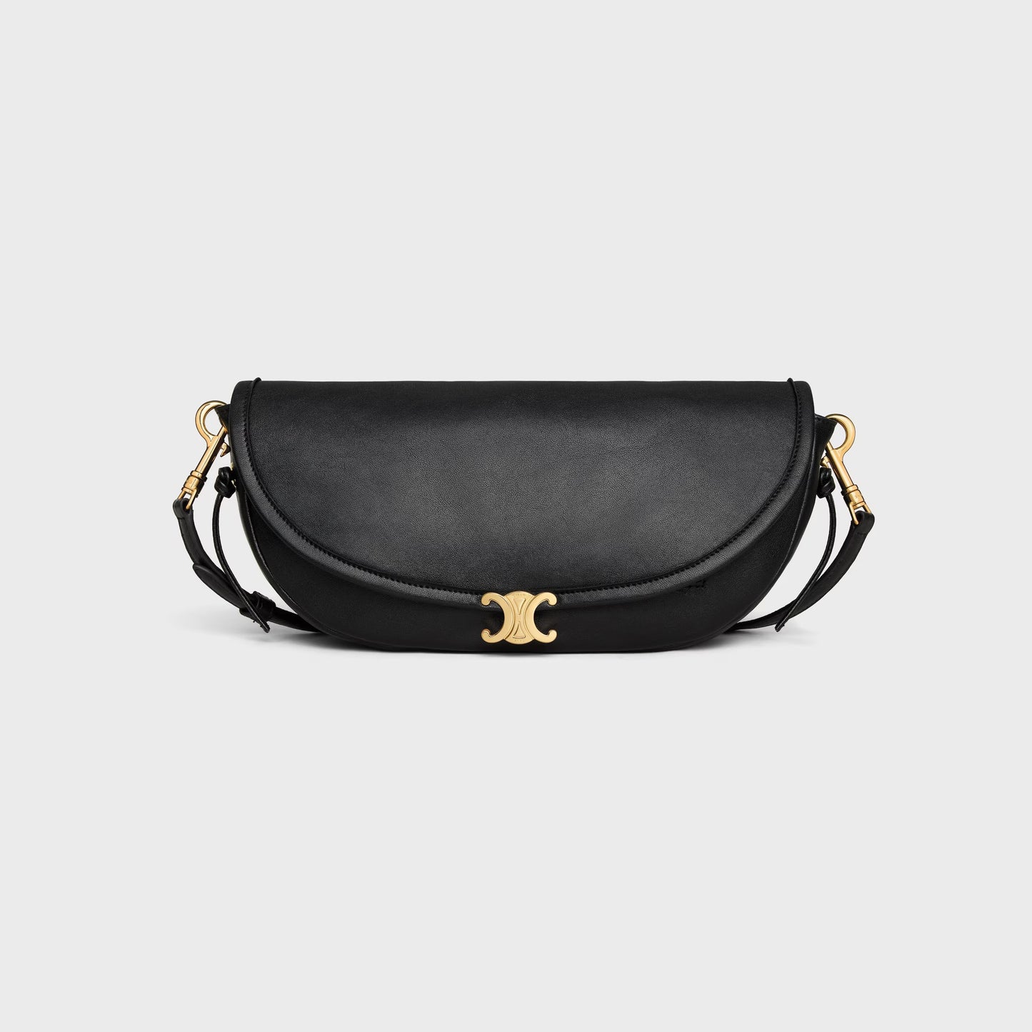 Kleine Halfmoon Soft Triomphe Tasche aus weichem glänzendem Lammleder in Schwarz