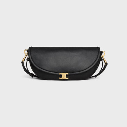 Kleine Halfmoon Soft Triomphe Tasche aus weichem glänzendem Lammleder in Schwarz