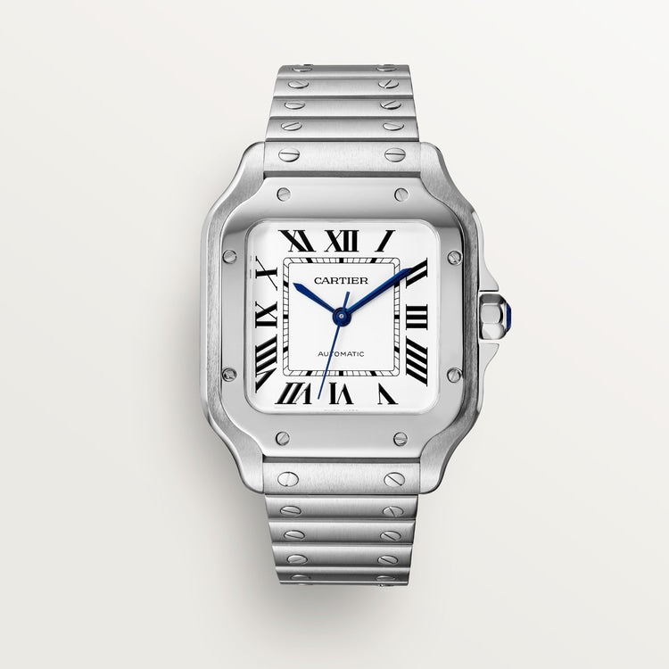 Santos watch in silver with a silver-colored opaline dial