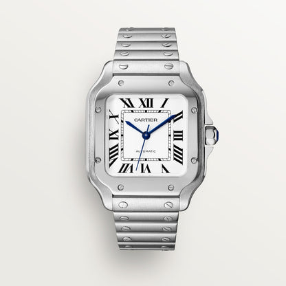 Santos watch in silver with a silver-colored opaline dial
