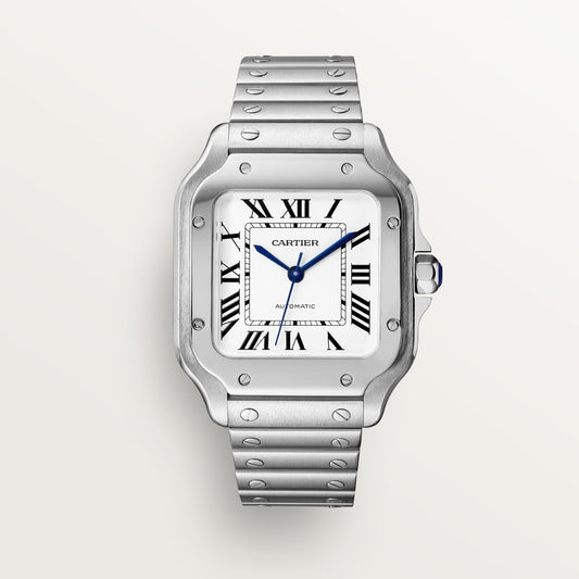 Santos watch in silver with a silver-colored opaline dial