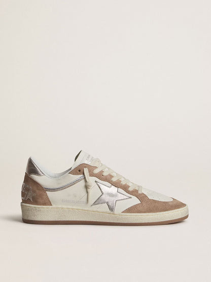 LTD in white nappa and old rose suede with star and heel in silver metallic leather