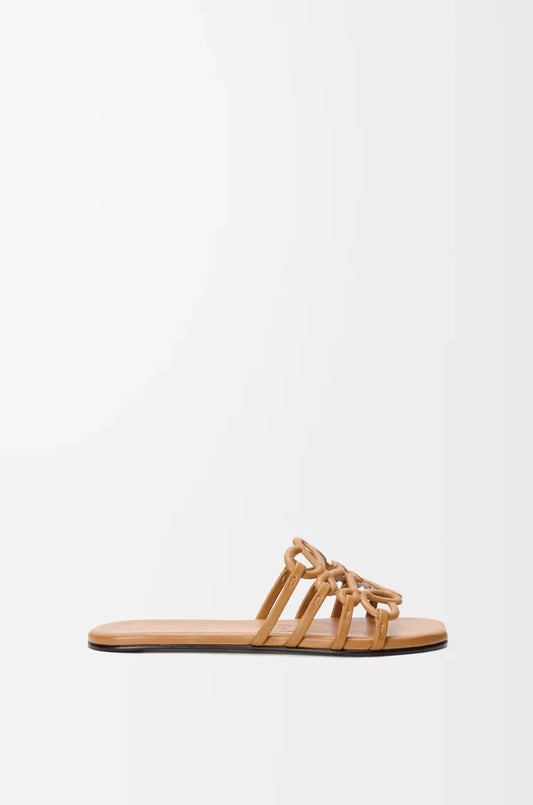 Slide Anagram Petal in soft leather Camel