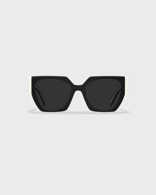Sunglasses with logo and slate-colored lenses