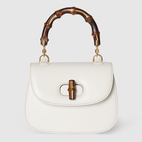 GG Bamboo 1947 Mini-Tasche aus weißem Leder