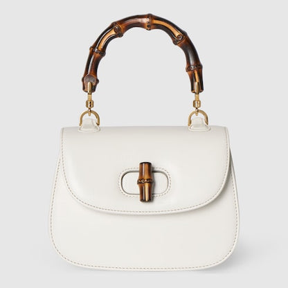 GG Bamboo 1947 Mini-Tasche aus weißem Leder