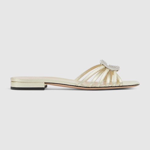 Women's crystal-embellished GG cross-strap slider sandals