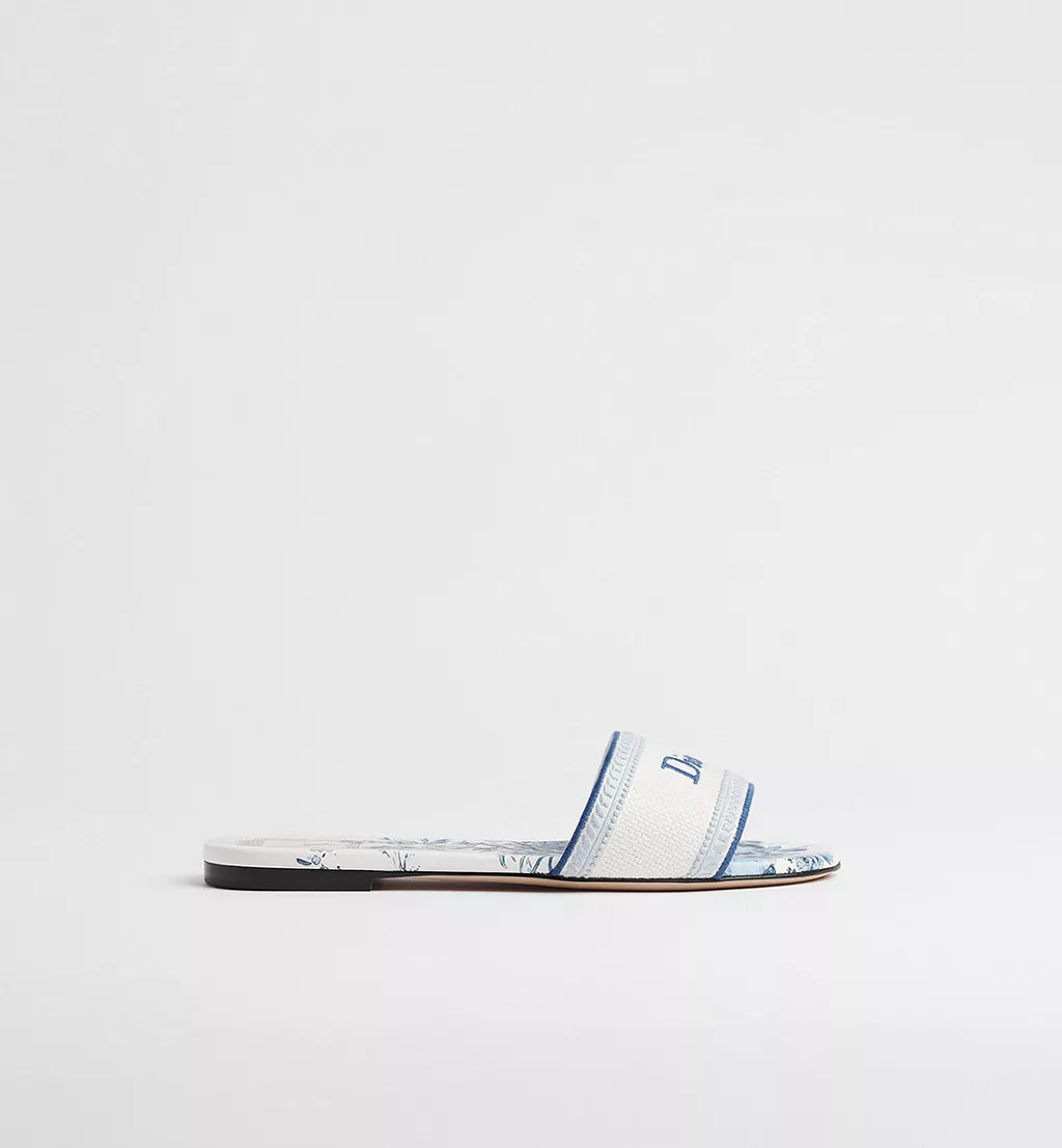 Dioriviera Dway Slide with Toile de Jouy Floral Garden Motif in White and Blue