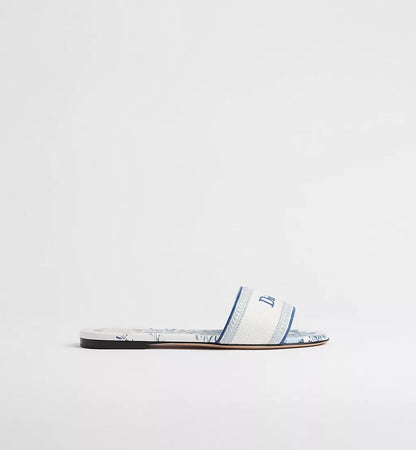 Dioriviera Dway Slide with Toile de Jouy Floral Garden Motif in White and Blue