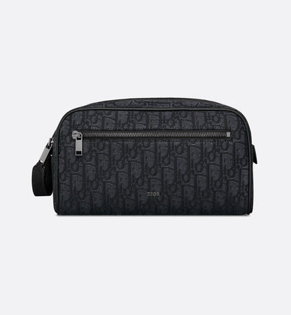 Toiletry bag black oblique jacquard and grained calfskin