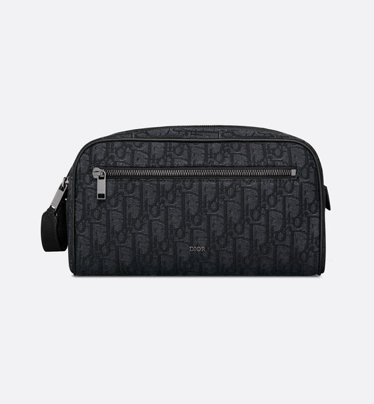 Toiletry bag black oblique jacquard and grained calfskin