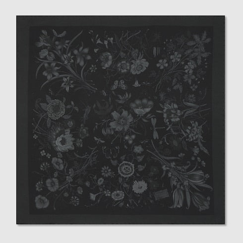 Printed Cotton Silk Pocket Square in Black and Grey