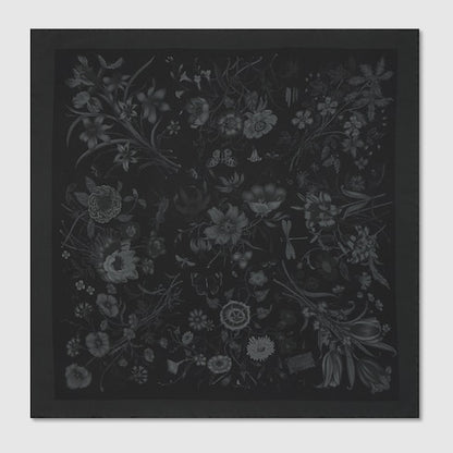 Printed Cotton Silk Pocket Square in Black and Grey