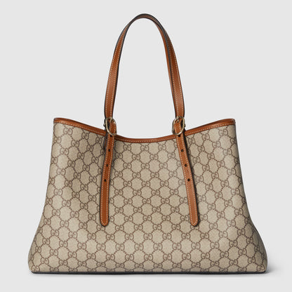Große GG Emblem Tote Bag in Beige und Dunkelbraun