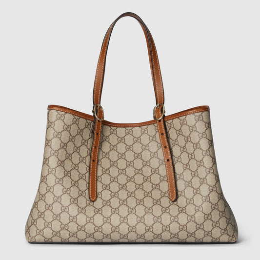 Große GG Emblem Tote Bag in Beige und Dunkelbraun
