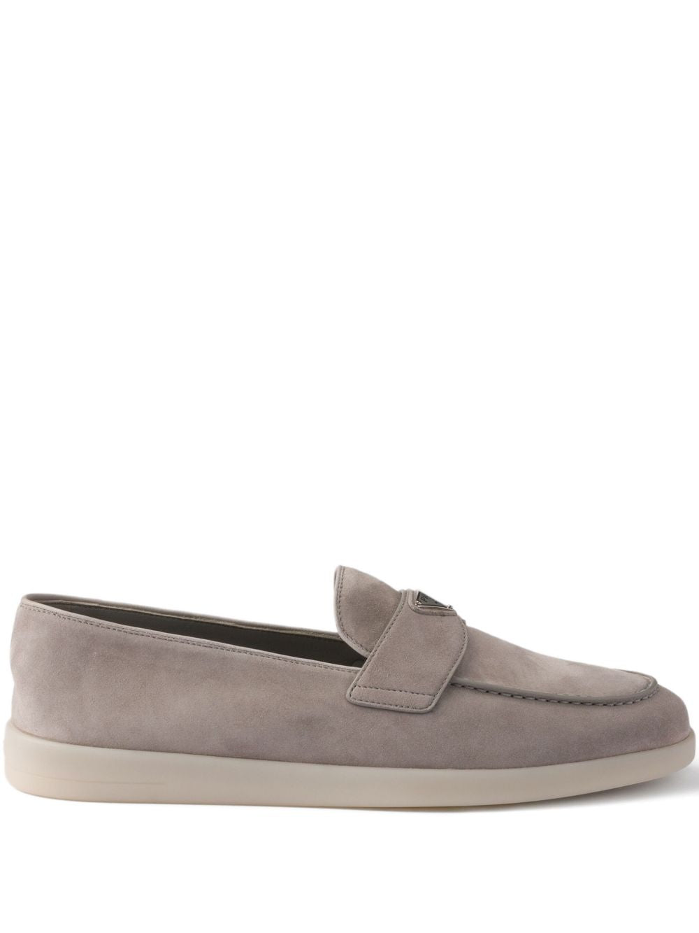 Beige suede slipper with triangle logo