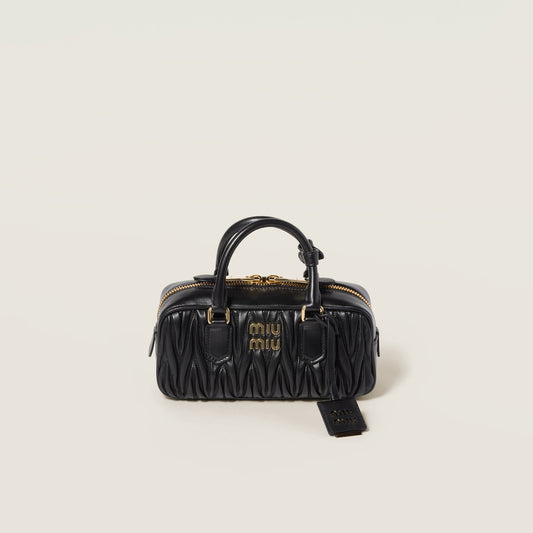 Arcadie bag, regular size, made of matelassed nappa leather in black