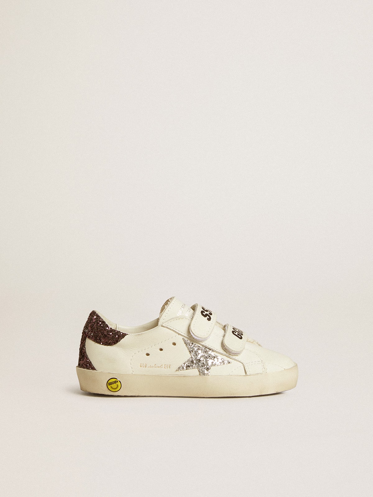 Old School Young with silver glitter star and glitter on the heel