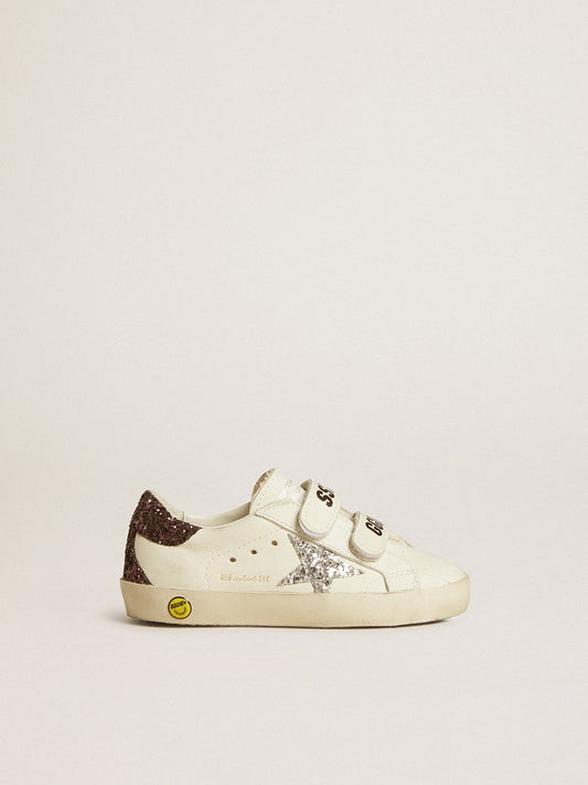 Old School Young with silver glitter star and glitter on the heel