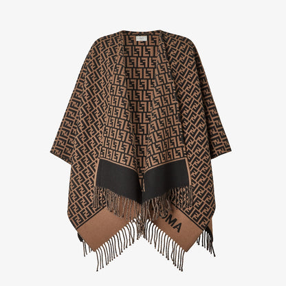 Damen Poncho aus Wolle/Kaschmir Braun