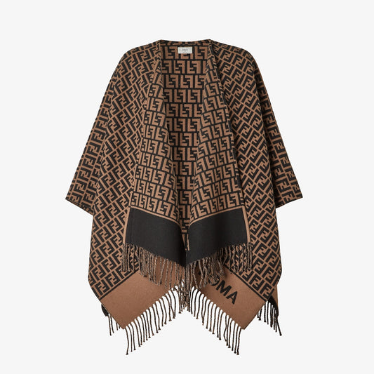 Women's wool/cashmere poncho, brown