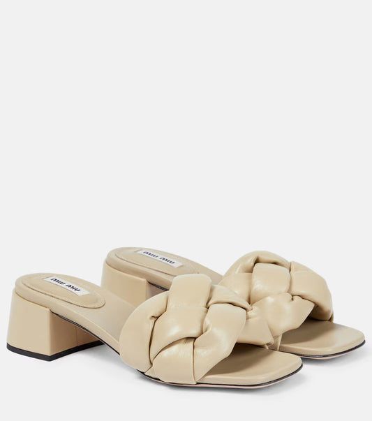 Padded beige braided leather sandals