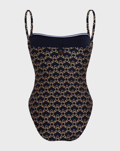Damen-Badeanzug mit Bustier Turtles Chain Marineblau