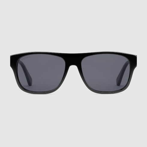 Men's black acetate rectangular sunglasses