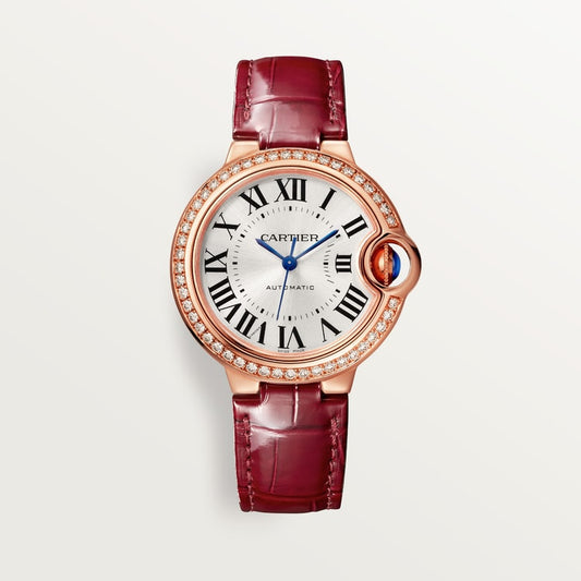 Ballon Bleu watch with burgundy leather strap