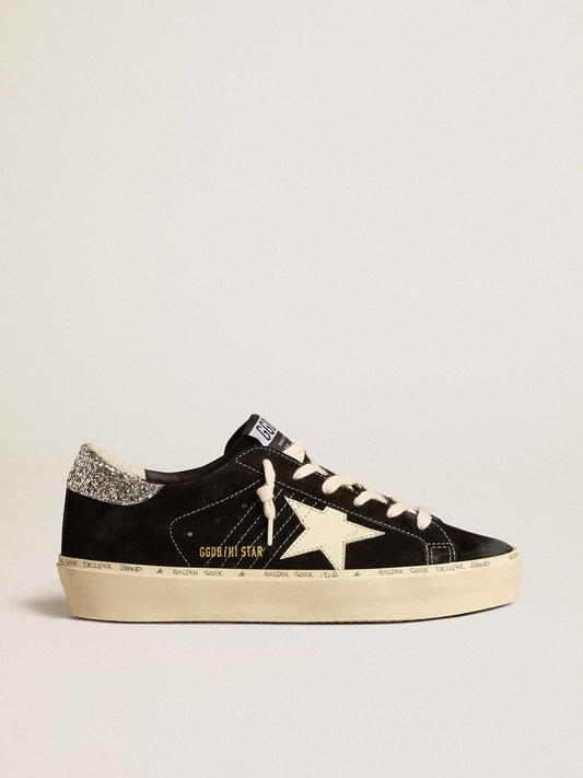 Hi Star shoes in black leather with silver glitter on the heel.