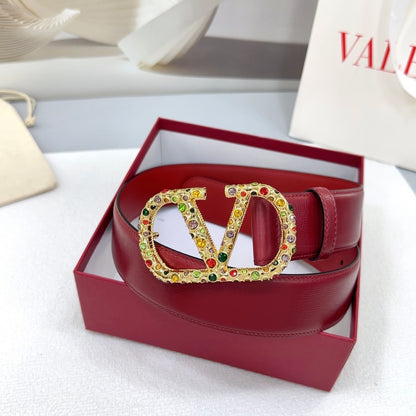 Reversible belt VLogo Signature Bordeaux with multicolored Swarovski crystals