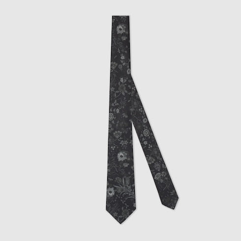 Printed Silk Tie Black and Grey