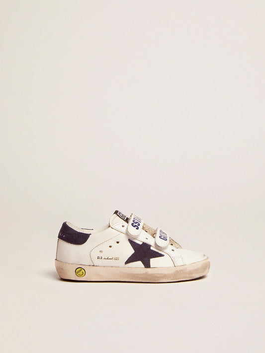 Old School Young in white leather with star and heel detail in blue suede