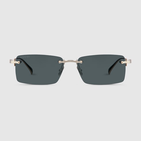 Men's rectangular sunglasses in shiny light gold metal