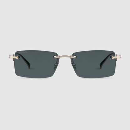 Men's rectangular sunglasses in shiny light gold metal