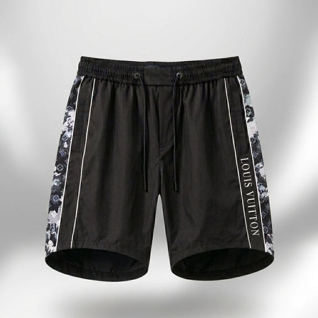Badehose mit seitlichen Monogram-Streifen Schwarz