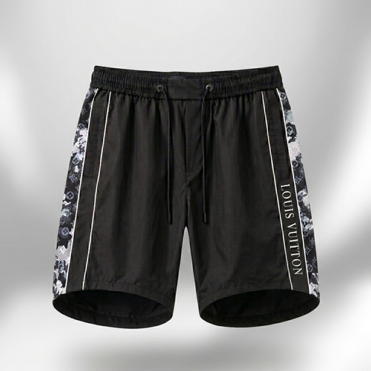 Badehose mit seitlichen Monogram-Streifen Schwarz