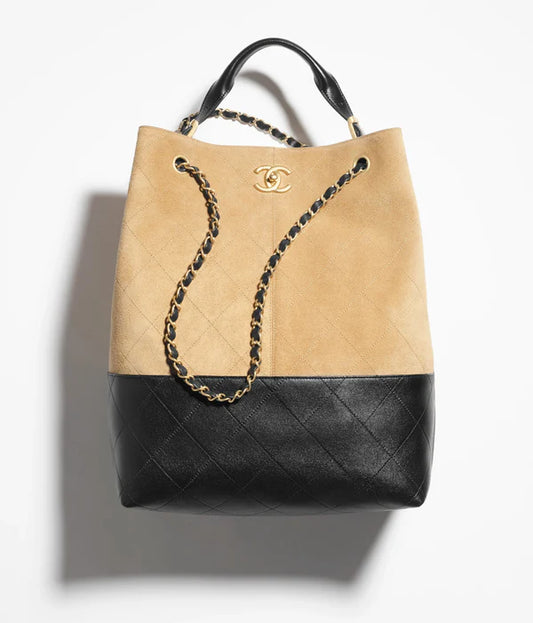 Shopping bag beige &amp; black