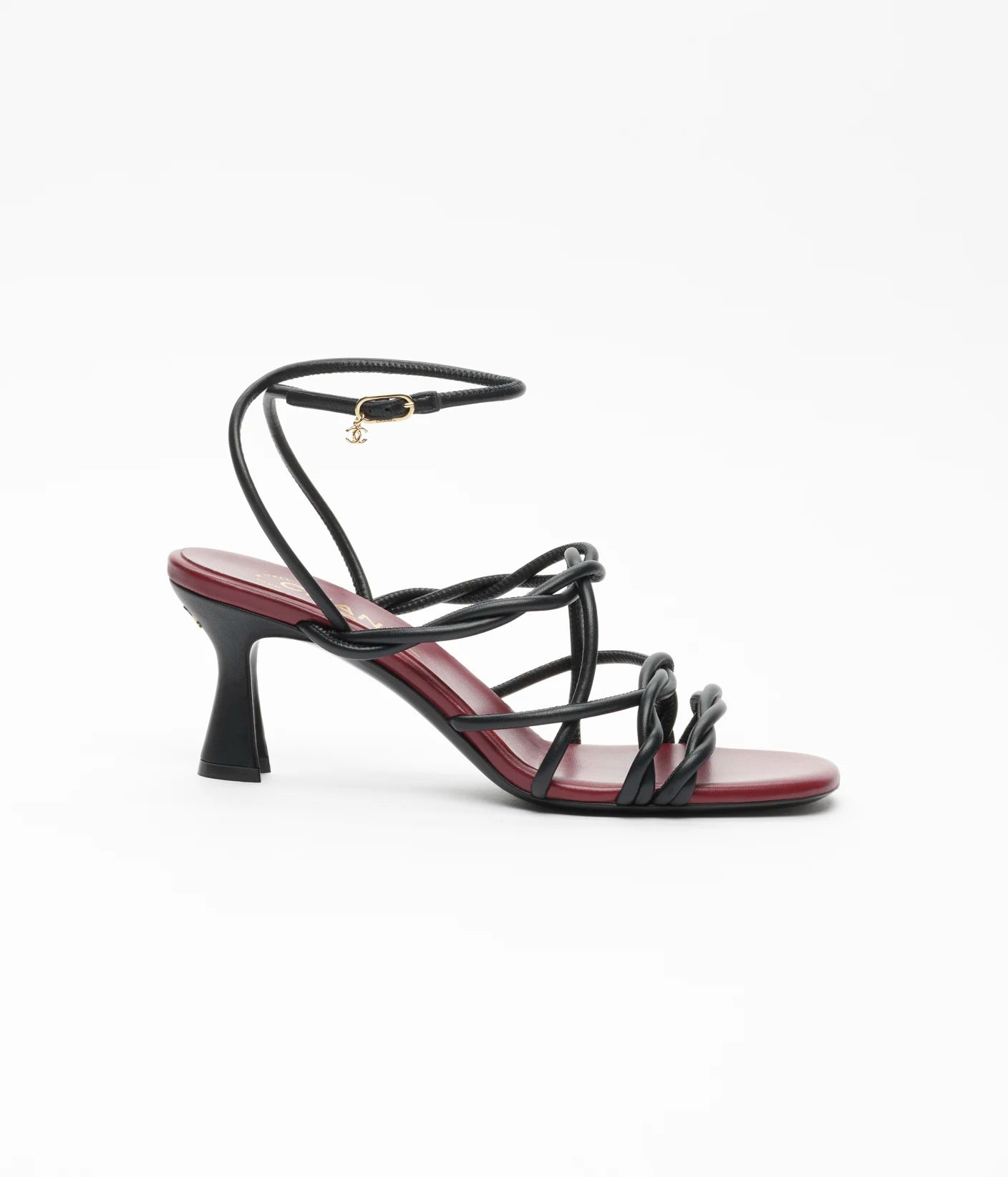 Sandalen mit Absatz aus schwarzem Lammleder