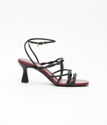 Sandalen mit Absatz aus schwarzem Lammleder