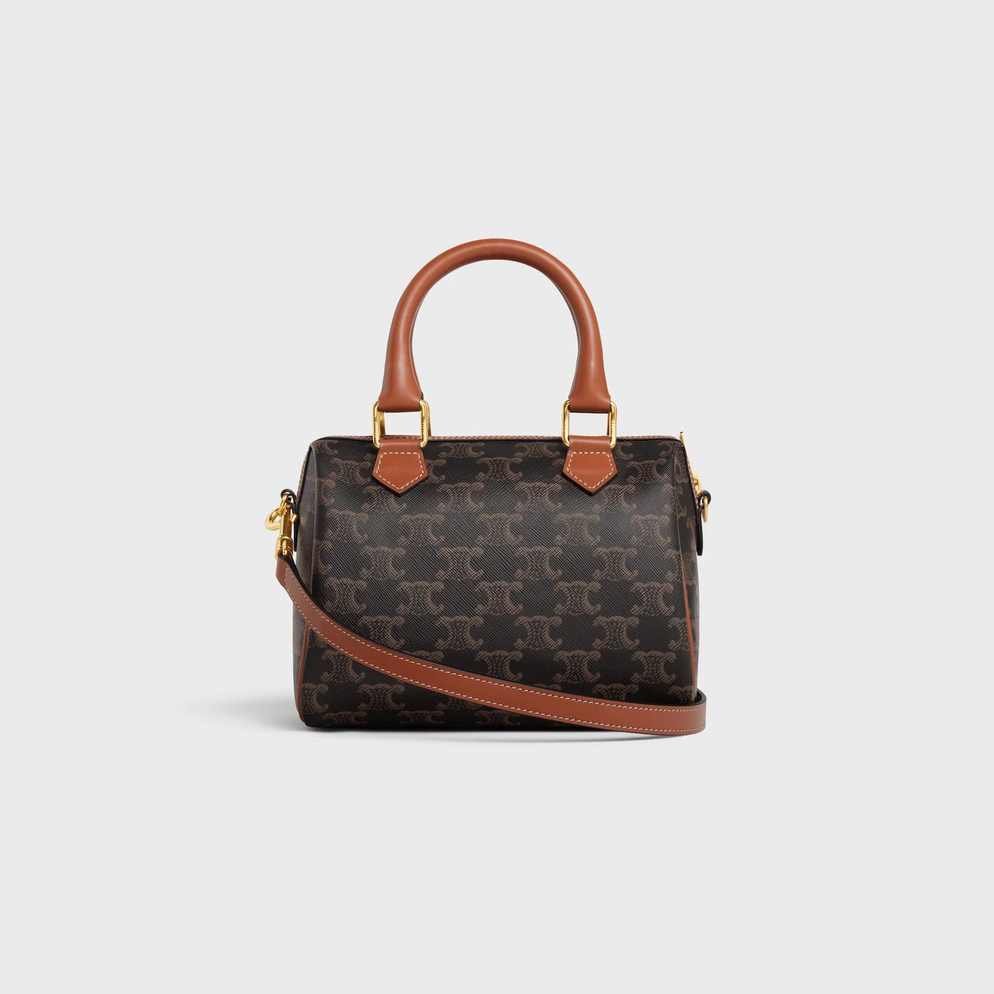 Kleine Boston Tasche aus Triomphe-Canvas und Kalbsleder in Cognac