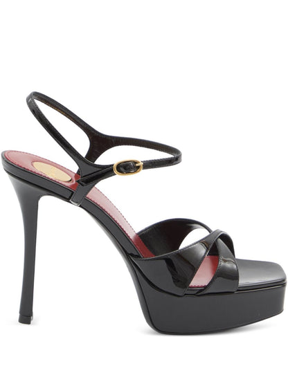 Plateau-Sandalen mit überkreuztem Design aus schwarzem Kalbsleder 110 mm