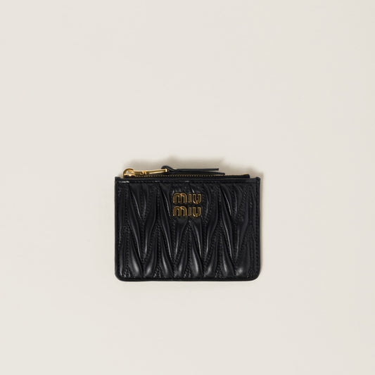 Quilted card case made of matelassed nappa leather in black