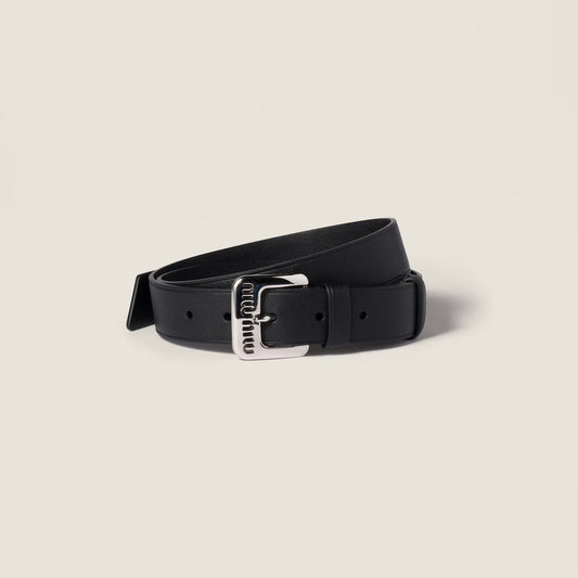 Belt in Nappa Leather Black Silver Buckle 3cm