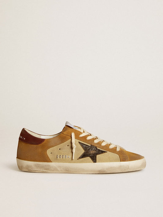 Super-Star in beige and caramel brown suede with craquelé leather star