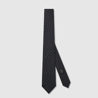 Silk tie with GG chain motif in black