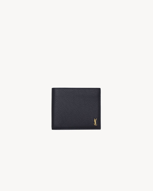 East/West TINY CASSANDRE wallet in grained dark blue leather