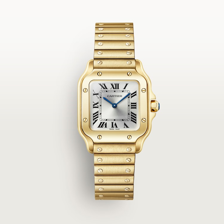 Santos gold watch with blued steel hands